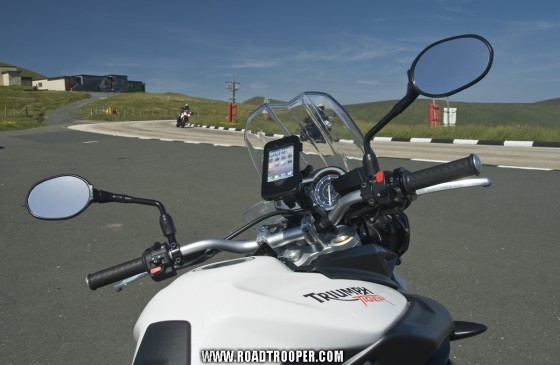 The TwistyRide iPhone Holder watching the action on the Isle of Man TT Mountain Course